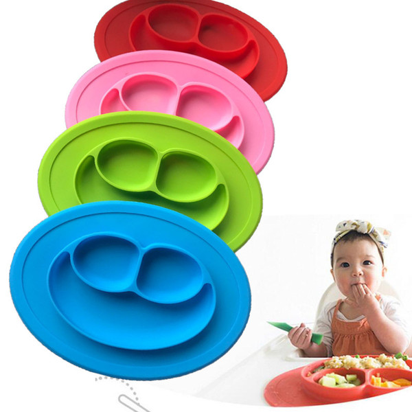 Silicone Integral Placemat Infant Child Dishes Grid Plate Baby baby food dish cup Cute Smile Face Lunch Tableware ST041