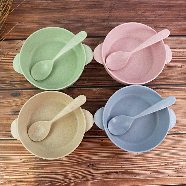 Wheat Straw ECO-friendly Bowls For Kids Children - Baby Feeding Food Noodle Rice Soup Salad Bowl Anti-broken Food Container With Spoon