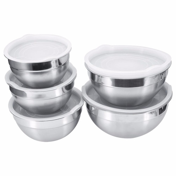 5 pcs/set Thicker Stainless Steel Mixing Bowl For Fruit Vegetable Salad Maker Ice Cream Dessert Egg Mixer Bowl Kitchen Baking Accessories