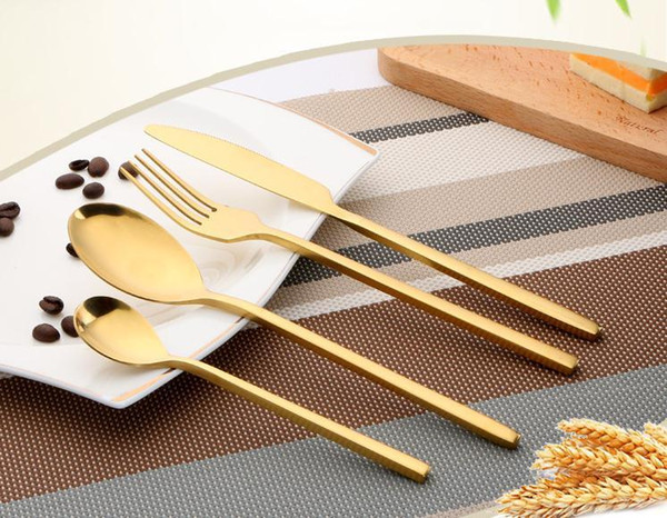 Top Selling Stainless Steel plated gold Western Food Dinnerware Cutlery Fork Knife & Scoop Tableware Cutlery Set c135