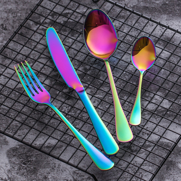 Wholesale High Quality Food Grade Stainless Steel Flatware Set, Luxury Rainbow Tableware Set Knife/Fork/Spoon/Teaspoon 100 Sets