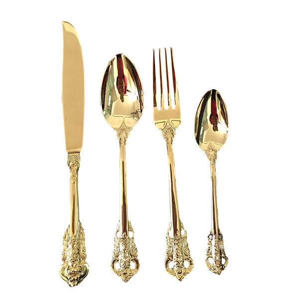 European Retro Palace Western Cutlery Cutlery Set Gold Relief 304 Stainless Steel Four-piece Set Free DHL 1225