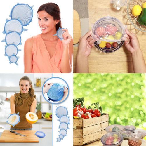 6 pcs/set Silicone Food Pot Lid Bowl Fresh Cover Set Reusable Saran Wrap Keep Food Fresh Stretch Food Wrap Seal Cover Set