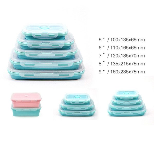 Set of 4 Collapsible Silicone Food Storage Container Leftover Meal box silicone folding lunch box Microwave Dishwasher and Freezer Safe