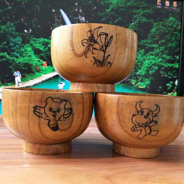 Sales of high-grade cartoon bowl of Japanese natural wood tableware manufacturers selling jujube wooden bowl