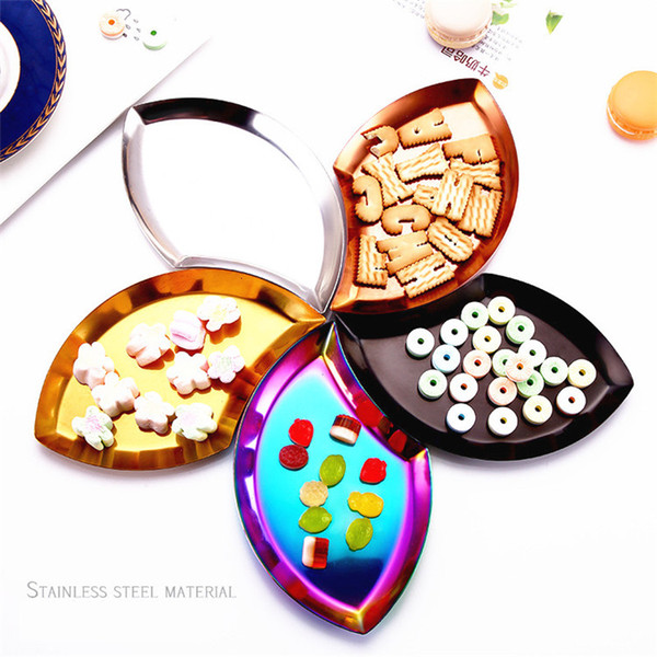 Colorful Plates Dishes Dessert Plates Leaf Design PVD Plated Stainless Steel Metal Snack Dishes Kitchen Gadgets