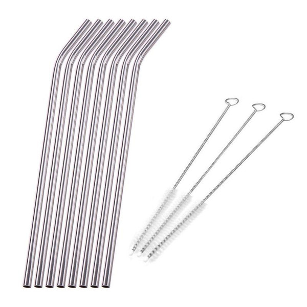 8Pcs Stainless Steel Metal Reusable Drinking Straw For Mugs Straws with 3 Cleaner Brush Kit C18112301