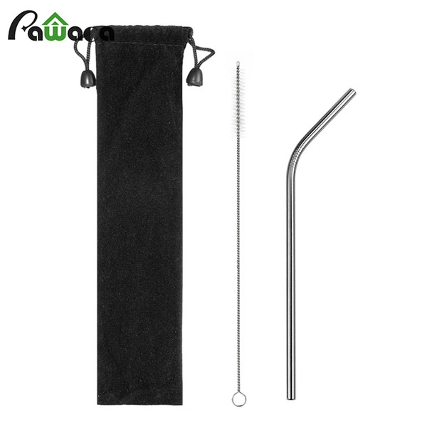 Stainless Steel Drinking Straws Reusable Metal Bent/ Straight Straws with Cleaning Brush and Storage Bag for Juice, Hot Drinks C18112301