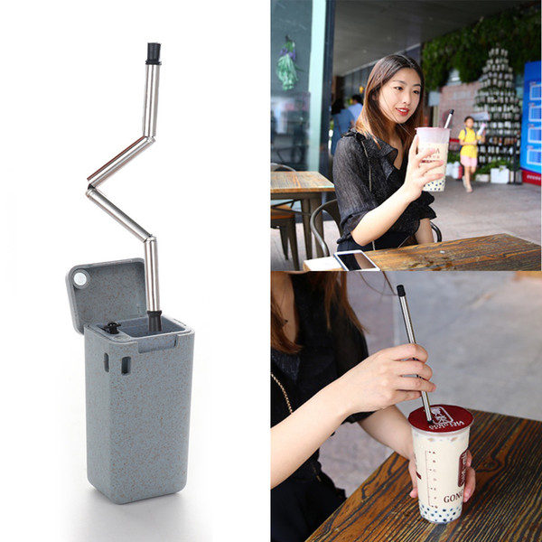 New Reusable Drinking Straw Stainless Steel Metal Folding Drinking Straw Portable 
8000
Collapsible Straw with Cleaner Brush P2 # C18112301