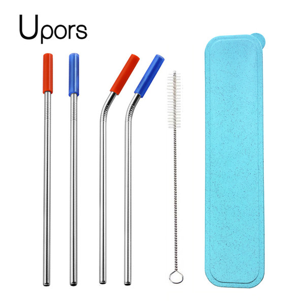 UPORS 304 Stainless Steel Straw with Removable Silicone Tips Food Grade Reusable Drinking Metal Straws Cover Dropshipping C18112301