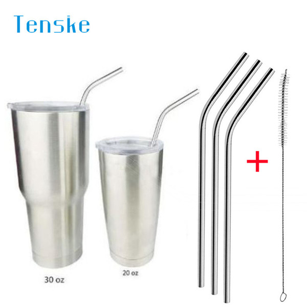 TENSKE 3 Pcs reusable Stainless Steel Metal Drinking Straw Reusable Straws + 1 Cleaner Brush Kit C18112301