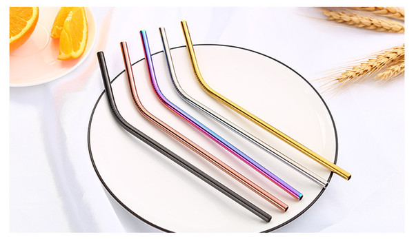 1PC Hot Sale Rainbow Color Stainless Steel Straw Set Mirror Polished Sucker Beverages Curved Straw Drinks Straight Straw PB 002 C18112301