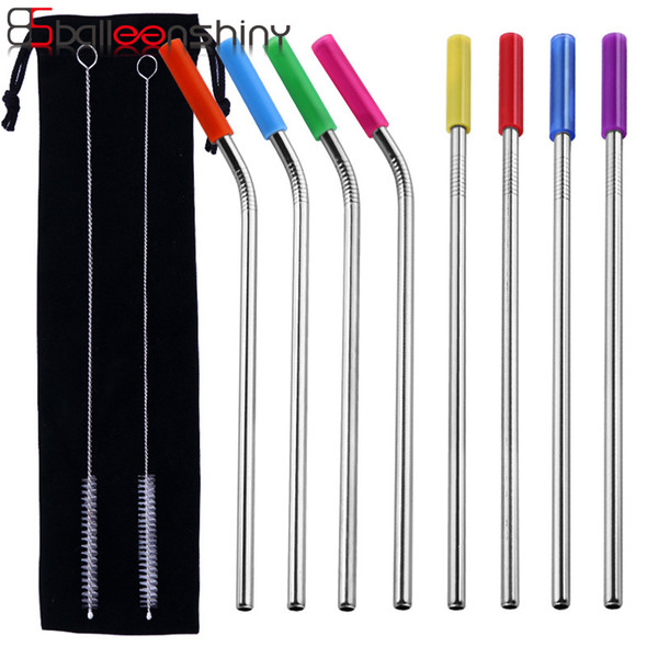 BalleenShiny Stainless Steel Long Straw Colorful Silicone Case Milktea Juice Resuable Drinking Straws Domestic Hotel Bar Tools C18112301