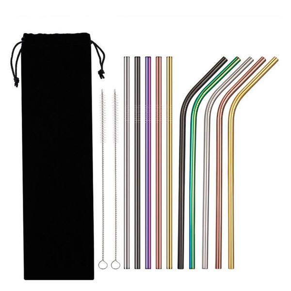 EIMAI 2Pcs Colorful 304 Stainless Steel Straws Reusable Drinking Straw High Quality Bent Metal Straw with Cleaner Brush A01 C18112301