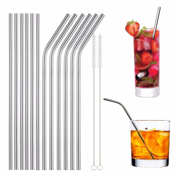 4Pcs Stainless Straws With Cleaner Brush Straight/ Bend Reusable Drinking Straw For 20/30 OZ YT UMBLER Mug Cup Bar Accessories C18112301