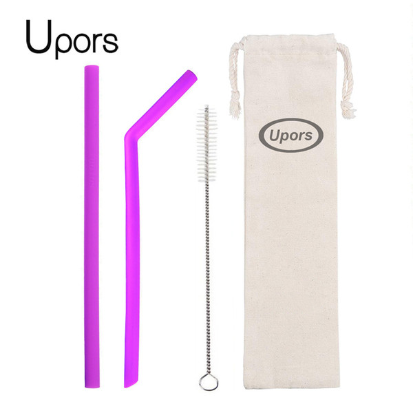 UPORS Food Grade Silicone Straw Reusable Drinking Straws Flexible Smoothies Straw with Brush & Pouch 30/20 oz Tumblers C18112301