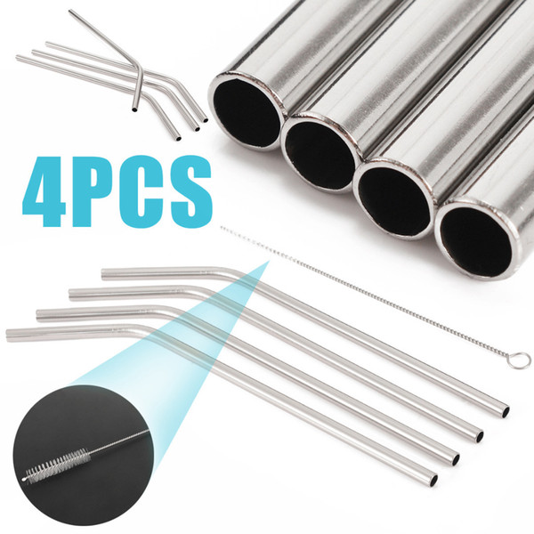 4pcs Reusable Drinking Straw Cleaner Brush Set Stainless Steel Drinking Straight Bendy Straws Set MAYITR C18112301