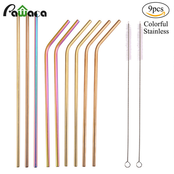 12Pcs/set Reusable Stainless Steel Straws Metal Drinking Straws with 2 Cleaning Brushes for 20/30oz Mug Cup Cold Beverage Party C18112301