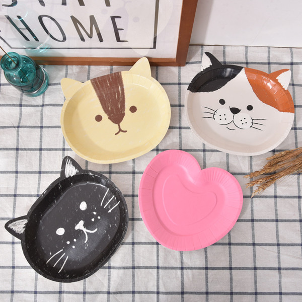 8pcs/set paper disposable plate cute cat birthday cake dish eco-friendly party decoration supplies 5 style free ship