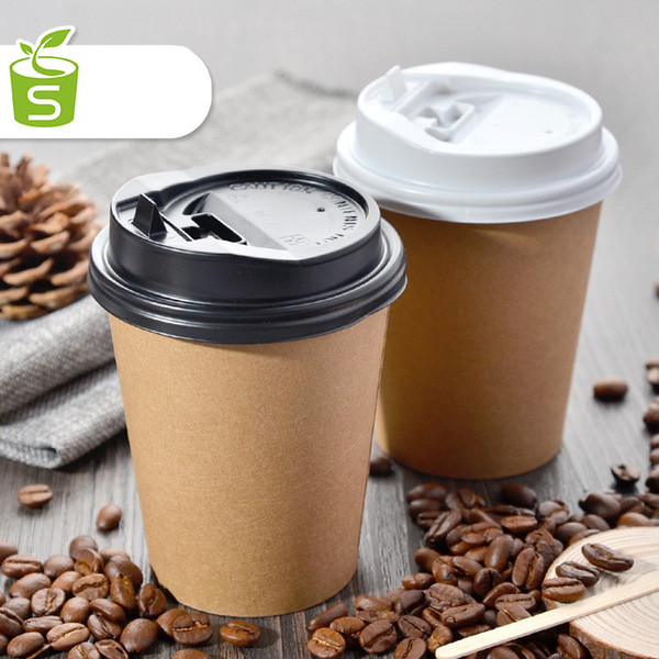 100pcs Disposable 12-oz Hot Beverage Cups with black lids Design Perfect for Cafes Eco Friendly Insulated Paper Cup Free Shipping (7)