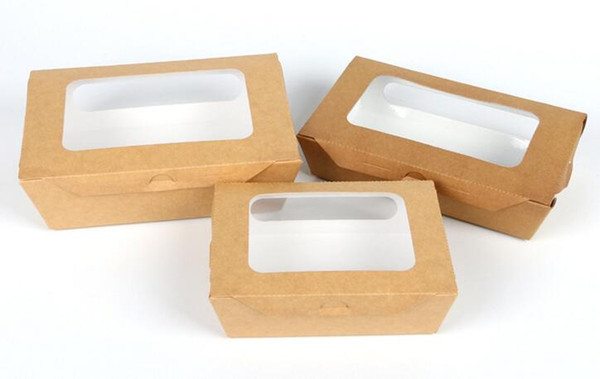 3 size Kraft Paper Salad Box Disposable Water Proof Takeaway Lunch Fruit Box Camping Supplies Dinnerware 400pcs/lot