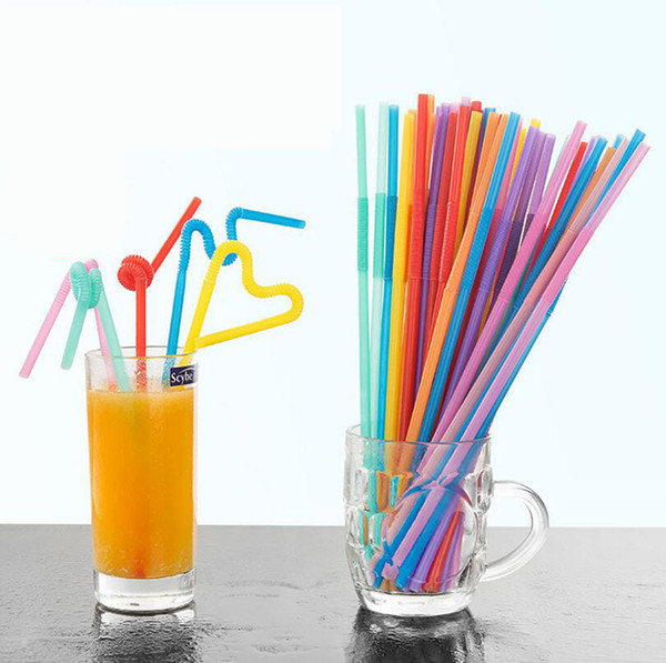 100pcs/package Colorful Creative Art Straw Disposable Curved Juice Drink Milk Tea Long Straw Package Mail