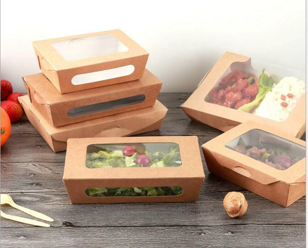 3 size Kraft Paper Salad Box Disposable Water Proof Takeaway Lunch Fruit Box Camping Supplies Dinnerware 400pcs/lot