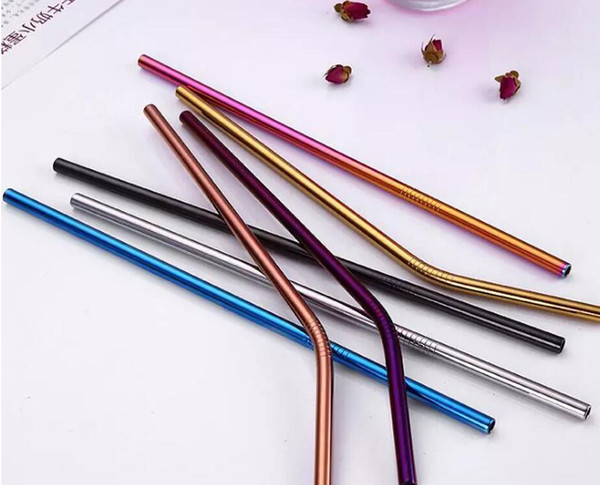 2018 Colorful Stainless Steel Drinking Straw 21.5cm Straight Bent Reusable Straws Juice Party Bar Accessorie