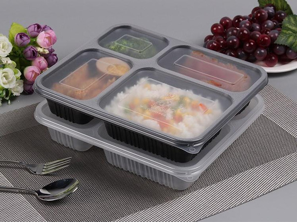 Free shipment 4 compartments Food grade PP take away food packing boxes high quality disposable bento box for Hotel SN1981