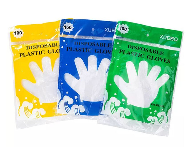 Disposable food grade disposable gloves 100pcs/bag transparent thickened beauty housekeeping health gloves with colorful retail bag MYY