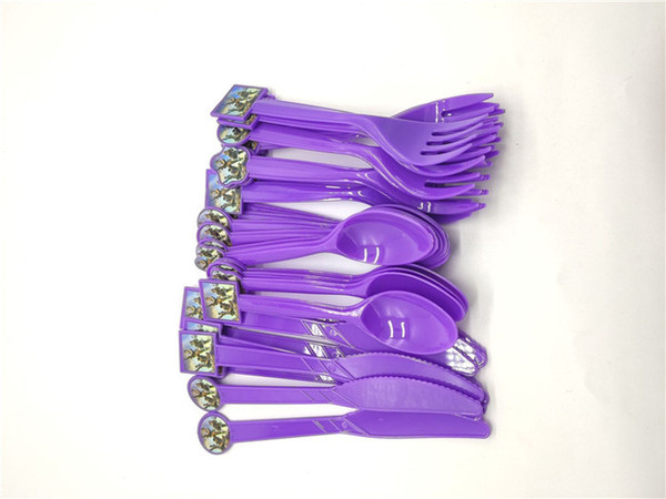 Fortnight Disposable Tableware Cartoon Purple Plastic Knife Fork Spoons 10pcs/set Kids Boy Birthday Party supplies party decoration