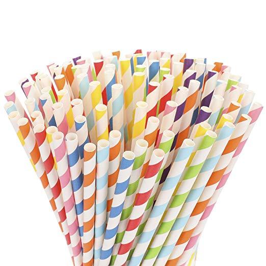 25pcs a lot paper straws Stripe Paper Straw Environmental Paper Straw for Birthday Wedding candy colors Decoration