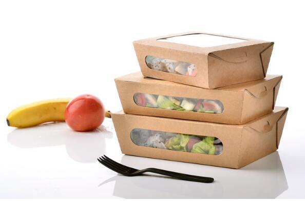 3 size Kraft Paper Salad Box Disposable Water Proof Takeaway Lunch Fruit Box Camping Supplies Dinnerware 400pcs/lot