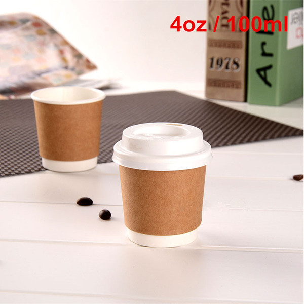 100pcs 4oz Upscale Brown Kraft Double Layer Coffee Drinking Cups Thicken Insulation Milk Paper Cups (Offer Lids ) free shipping