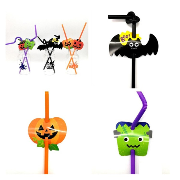 Halloween fun straw Fashion disposable plastic color straw cute cartoon style party supplies Each pack 12 T7I091