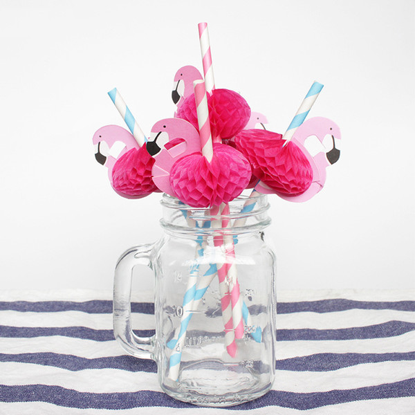 Paper Drinking Straws Flamingo Stripe Paper Straws Mug Wedding Birthday Party Hawaiian Style Tropical Drinks Party Favor