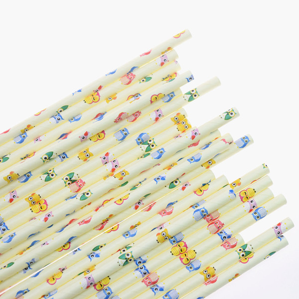 1000 X Eco-Friendly Lovely Cartoon Owl Printing Paper Drinking Straws For Kids Birthday Baby Shower Party Decorations Supplies