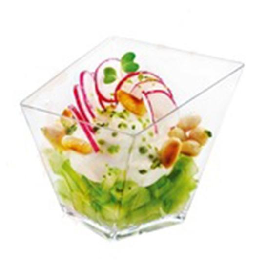 Wholesale-Promotion - Party Suppliers, Disposable Plastic Tableware, 50*30mm Clear Mini Girata Dessert Twisted Dish/Cup, 24/Pack