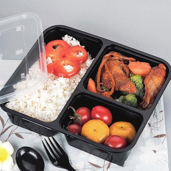 3 Or 4 Compartment Meal Prep Plastic Container With Lids Disposable Take Out Containers Lunch Box Food Storage Microwavable Supplies XL-545