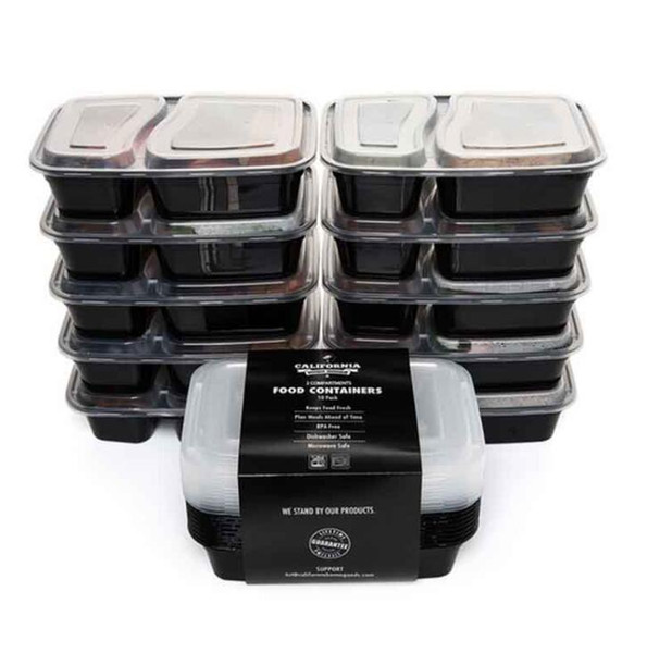 10Pcs/Set 2 Compartment Meal Prep Plastic Food Container Lunch Box Bento Picnic Eco-friendly With Lid Microwavable Lunchboxes