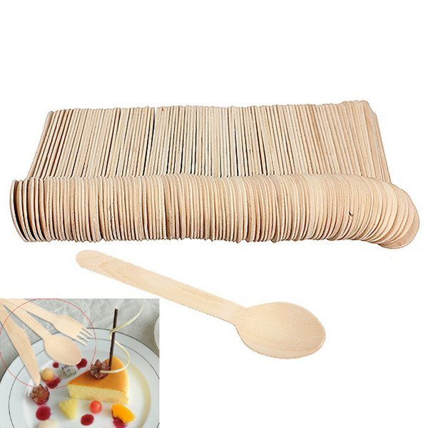 100Pcs/lot Disposable Mini Wooden Spoon Ice Cream Spoons Wedding Party Banquets Crafting Cultery Eco-friendly Kitchen Utensils