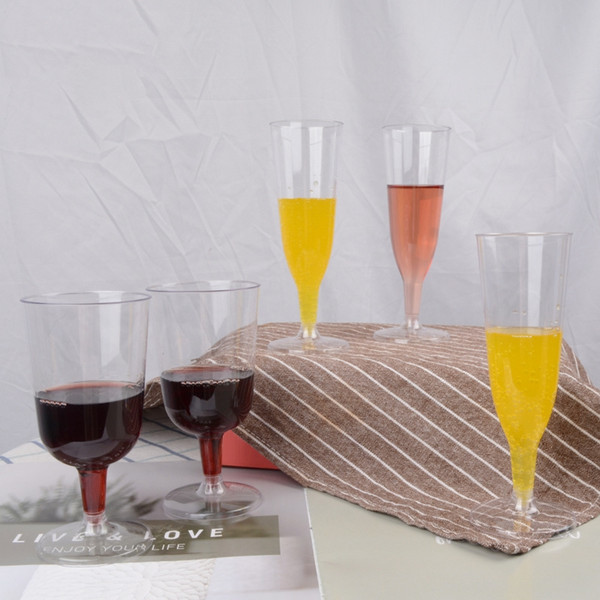 2 Size 125ml 200ml Disposable Plastic Goblet for Wine Champagne Glasses Cocktail Picnic Tableware Wedding Party Cup