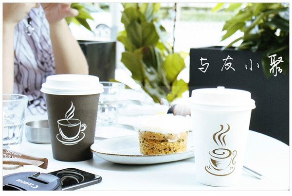 50pcs Thick Paper Milk Tea Packaging Cups Disposable Coffee Cup Coffee Patern Party Favor Beverage Cup Takeaway Packages