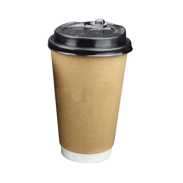 50Pcs Disposable Double Layer Kraft Paper Coffee Cups Drinking Cup 270ml + 50Pcs 80mm Disposable Dome Switch Lids