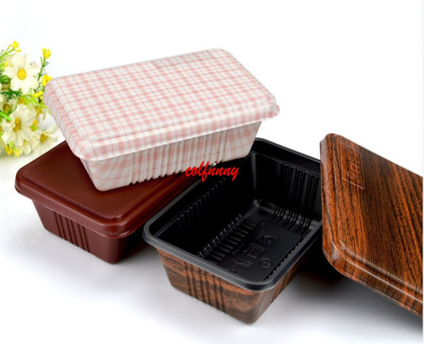 300pcs/lot Creative Wood Grain Design Disposable Food Container Snack Packing Boxes Microwaveable PP Bento Box F051406