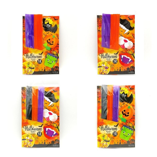 Hot Halloween fun straw disposable plastic color straw cute cartoon style party supplies Each pack 12 T7I088