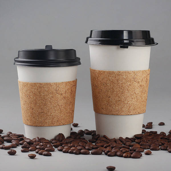 Disposable Coffee Cup Paper Beverage Juice Milk Tea Packaging Insulated Cup Cover Home Kitchen Store Packing With Lids