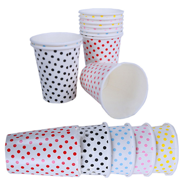 Wholesale-Paper Cups 10pcs/Lot Polka Dots Degradable Disposable of Wedding Kids Birthday Party Decoration Blue Red Pink Yellow