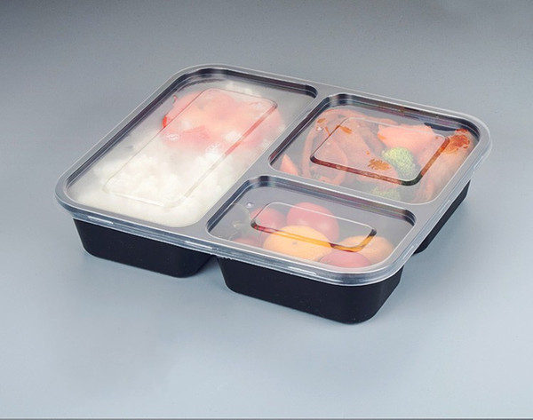 NEW 3 Compartment Reusable Plastic Food Storage Containers with Lids, Microwave and Dishwasher Safe, Bento Lunch Box, Set of 5