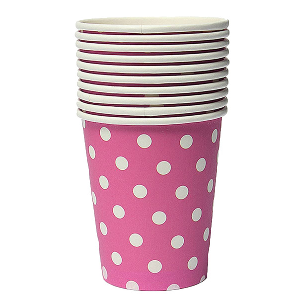 Wholesale-LHLL-50pcs Polka Dot Paper Paper Cups Case Disposable Tableware Wedding Birthday Decorations Pink